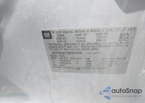 2011 Cadillac Srx Luxury Collection из США, поврежденный, VIN 3GYFNAEY1BS647805